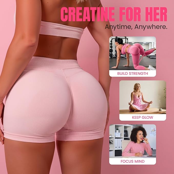Creatine Gummies for Women, 8000 MG Complex with Collagen + BCAAs + Vitamin C & B12, Creatine Monohydrate Gummies for Women, for Booty, Energy & Strength, Sugar Free 120 Count Strawberry-Lemon Flavor