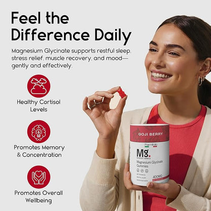 Magnesium Glycinate Gummies 400mg - Sleep Gummies for Kids & Adults - Magnesium Glycinate Chewable High Absorption for Muscle Recovery, Better Sleep & Relaxation (Gojiberry)