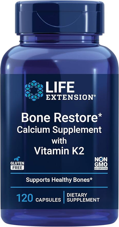 Life Extension Bone Restore with Vitamin K2 – Bone Health Supplement for Strong Bones – 3 Types of Absorbable Calcium, Vitamins D3 and K2, Minerals – Gluten-Free, Non-GMO – 120 Capsules