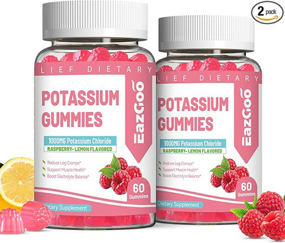 2 Pack Potassium Gummies, Potassium Chloride 1000mg for Adults, Chewable Potassium Supplement for Women & Men, Support Leg Cramps & Muscle Health - Sugar-Free, Vegan,120 Count