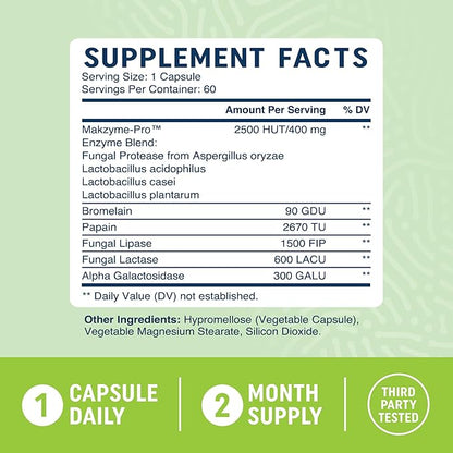 Digestive Enzymes 400MG with Probiotics for Digestive Health & Bloating Relief for Women & Men | Enzyme Blend with Probiotic Strains, Anti Bloating Supplement for Women & Men | Non-GMO Vegetarian 60ct