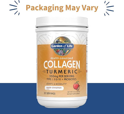 Garden of Life Multi-Sourced Collagen Peptides + Turmeric Powder - Apple Cinnamon, 20 Servings, for Women Men Joints Mobility, Hydrolyzed Collagen Protein Powder Supplements