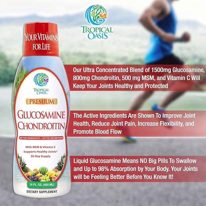 Tropical Oasis–Premium Liquid Glucosamine Chondroitin & MSM- Liquid Joint Support Formula 1500mg Glucosamine, 800mg Chondroitin, & 500mg MSM - 16 Fl Oz