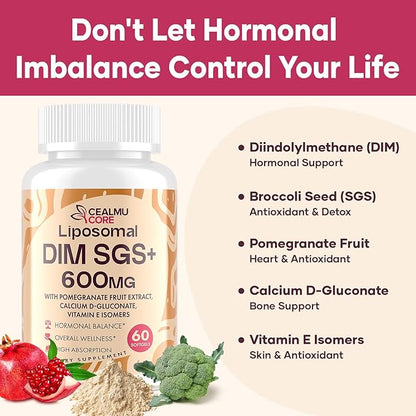 Liposomal DIM SGS Supplement - Estrogen Supplements for Women & Men Contains Sulforaphane Glucosinolate, Vitamin E, Pomegranate Fruit - Support Detox and Antioxidant (1 Pack)