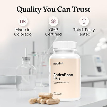 Nourished AndroEase Plus for Women’s Health - Zinc, Reishi, Green Tea and Saw Palmetto for Women - for Energy, Vitality, Facial Hair and Daily Wellness - 360 Capsules, Made in USA