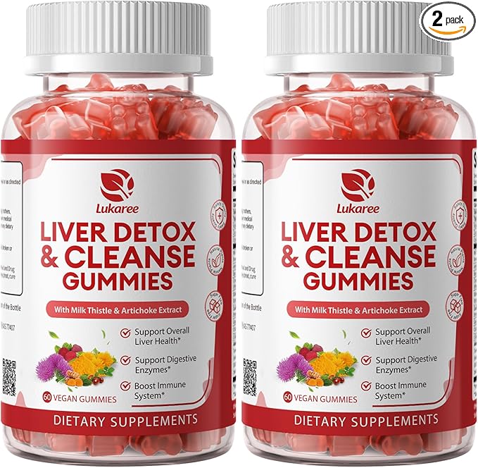 2 Pack Lukaree Liver Cleanse Detox & Repair Gummies | Sugar-Free Milk Thistle Supplement w/Artichok & L-Glutathione - Ultra-Concentrated Herbal Liver Support for Men & Women -Vegan,60 Count
