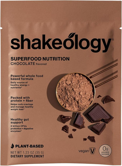 Shakeology 0g Added Sugar Plant-Based Vegan Protein Powder – Gluten-Free Superfood Shake with Vitamins & Minerals – Helps Support Healthy Weight Loss & Gut Health, Chocolate, 14 Individual Packets