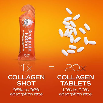Marine Collagen Liquid Sachet w/Hyaluronic Acid & Vitamin C | for Hair, Skin, Nails & Joints | 12,000mg High Strength Hydrolysed Collagen (1.01 Fl Oz (Pack of 28), Orange)