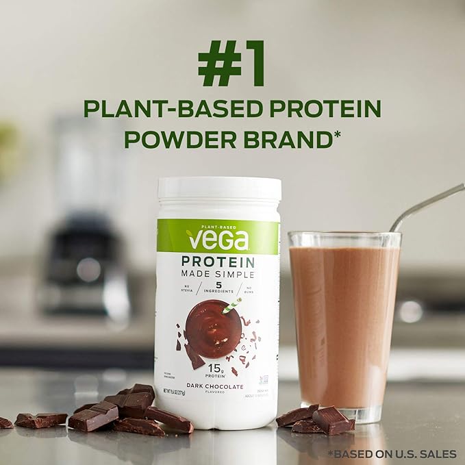 Vega Protein Made Simple - 15g Plant-Based Pea Protein, Chocolate, 10 Servings, No Artificial Sweeteners or Gums, Non-GMO[Stevia, Gluten & Dairy Free] 9.6oz (Packaging May Vary) (Pack of 2)