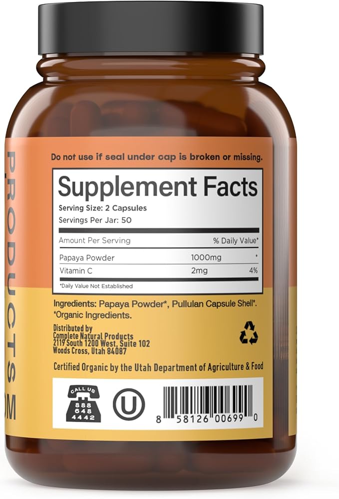 Papaya Enzyme Capsules 500mg - Organic Enzymes for Digestion with Papain, Gut Cleanse Support from Seeds, Vegan Non GMO Herbal Supplement Made USA, Fast Absorbing Digestive Support Formula Capsules