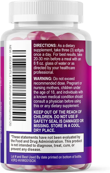 Hair Vitamins for Women for Hair Growth - Argan-Infused Supplement with Collagen, Biotin and Hyaluronic Acid - Supports Faster Hair Growth, Skin & Nails Beauty Vitamins, Bottled in USA - 120 Softgels