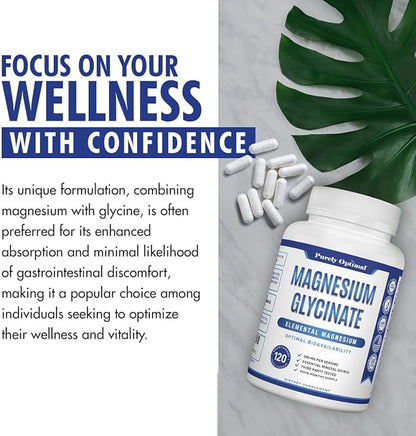 Purely Optimal Magnesium Glycinate 500mg – Sleep Support & Stress Relief – Gentle, High Absorption Magnesium Supplement for Muscle Relaxation, Calm & Nerve Support – 120 Capsules
