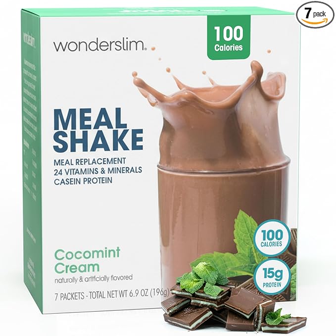 WonderSlim Meal Replacement Shake, CocoMint Cream, 15g Protein, 24 Vitamins & Minerals, Gluten Free (7ct)