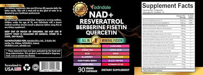 Adndale Liposomal NAD Supplement. Longevity Formula NMN Supplement Alternative. 90CT Advanced NAD+ Resveratrol