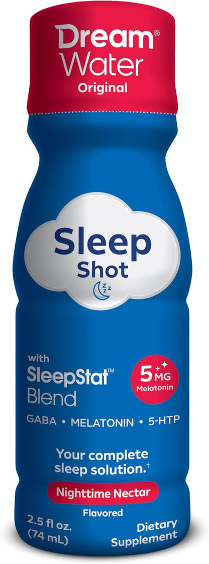 Dream Water Sleep Aid Supplement Drink; Melatonin 5mg, GABA, 5-HTP; Zero Sugar, Natural Flavors, No Added Colors, 2.5 oz Liquid Sleep Shots, Nighttime Nectar, 12-Count
