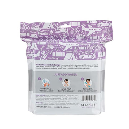 Scrubzz Disposable No Rinse Bathing Wipes - 25 Pack - All-in-1 Single Use Shower Wipes, Simply Dampen, Lather, and Dry Without Shampoo or Rinsing (Lavender, 1-Pack)