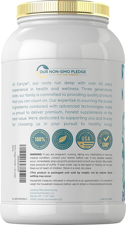 Carlyle Multi Collagen Peptides Powder 40 oz | Type I, II, III, V, X | Supplement Blend with Protein | Multi Food Sourced | Non-GMO, Gluten Free