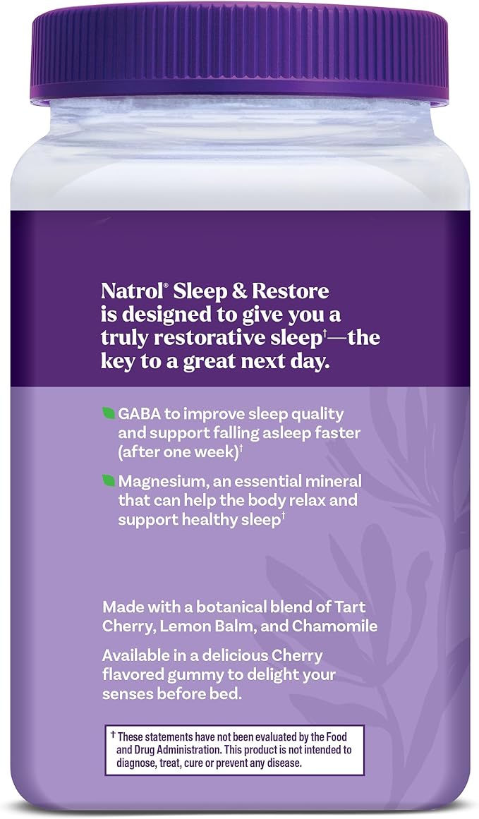 Natrol Sleep & Restore Magnesium Glycinate Blend Gummies, Magnesium for Sleep Aids for Adults, Melatonin-Free, Cherry Flavored, 30 Day Supply