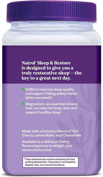 Natrol Sleep & Restore Magnesium Glycinate Blend Gummies, Magnesium for Sleep Aids for Adults, Melatonin-Free, Cherry Flavored, 30 Day Supply