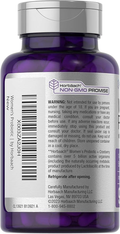 Horbäach Probiotic for Women with Cranberry | 90 Vegetarian Capsules | Dietary Supplement with 14 Probiotic Strains | Non-GMO, Gluten Free Supplement