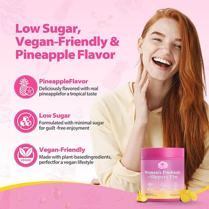 Her Juicy Feminine Probiotics Gummies with Slippery Elm Supports pH Balance Gut Health & Immune System Promote Vaginal Health for Women 60 Pineapple Gummies