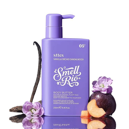 Sttes Smell Rio Body Butter 05# (Vanilla Orchid Sandalwood) - Fast Absorbing, Lightweight, Non-Greasy, With Active Caffeine, Jojoba Seed Oil, Natural Coconut Oil, 250ml/8.45 fl.oz