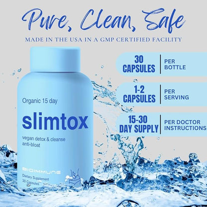 Slimtox™ Organic 15 Day Colon Cleanse & Detox for Flat Stomach Less Bloat & LBS w/Probiotics - Constipation Relief - Flushes Toxins, Boosts Energy