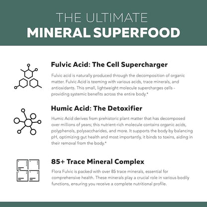Flora Fulvic | Fulvic Acid + Humic Acid Complex – 550 mg | Mined in Utah, Prehistoric Deep Earth Extract | Immunity, Gut, Digestion – Natural Trace Mineral Complex, Fulvic Acid Supplement – 8 fl oz.