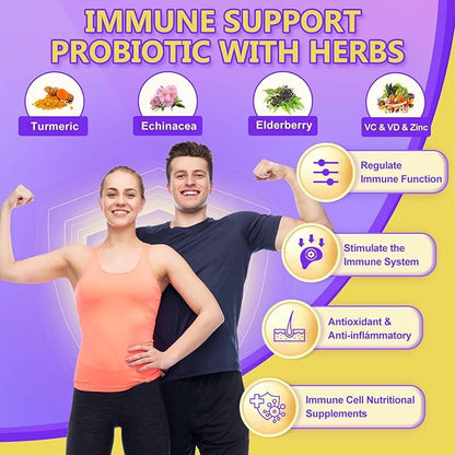 DRFOSTER Probiotics for Women & Men Digestive Health，120 Billion CFUs, Prebiotics and Probiotics for Gut Health, D3, Zinc & Immune Support Herbs, Detox Cleanse, 45 Day - 3 Month Supply