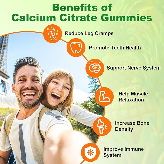 Calcium Citrate Gummies - Chewable Calcium Gummies for Bone, Muscle, Teeth, Immune Support, High Absorption Calcium Supplements for Women & Men Sugar Free Pineapple Flavor 60 Count