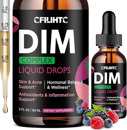 DIM Liquid Drops Supplement Women – Hormone Harmony for Women & Acne Supplements with Multivitamins, Inositol, Sulforaphane - Hormone Balance, Clear Skin & Mood Support, Mixed Berry Flavor 2 Fl Oz