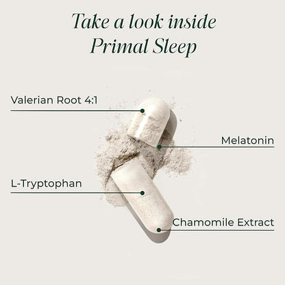 Primal Harvest Primal Sleep Support Supplement for Adults with Melatonin, GABA, Valerian Root, L-Tryptophan, Magnesium Bisglycinate Chelate, and Chamomile for Deep Restful Sleep