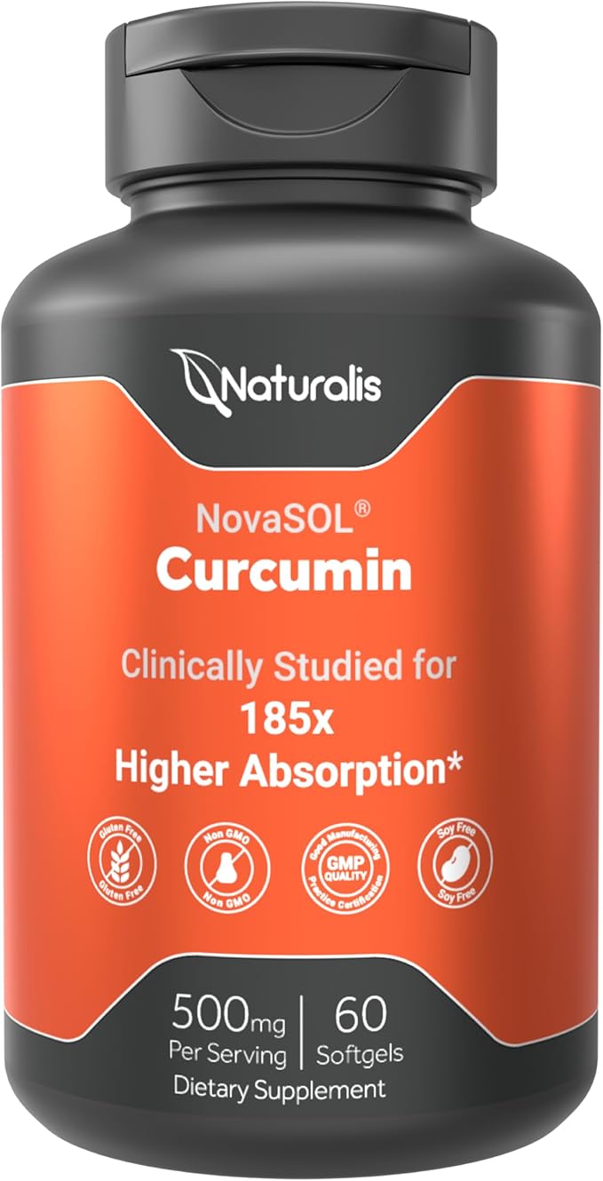 Naturalis NovaSOL Turmeric Curcumin (5,550mg Curcuminoids Equivalent Per Serving) - Clinical Proven with 185X Better Absorption | Antioxidant Support for Brain, Joint & Immune Health* | 60 Servings