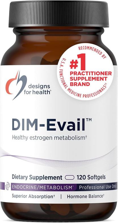 Designs for Health DIM-Evail - 100mg DIM Supplement Enhanced Absorption Diindolylmethane - Supports Healthy Estrogen Metabolism & Women's Health - Non-GMO & Soy-Free (120 Softgels)