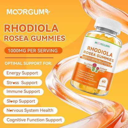 Rhodiola Rosea Gummies for Adults & Kids-Adaptogenic Herb-Daily Wellness, Emotions, Slumber Support, with Ashwagandha, Magnesium Glycinate, Siberian Eleuthero Supplements for Women & Men, 120 Count