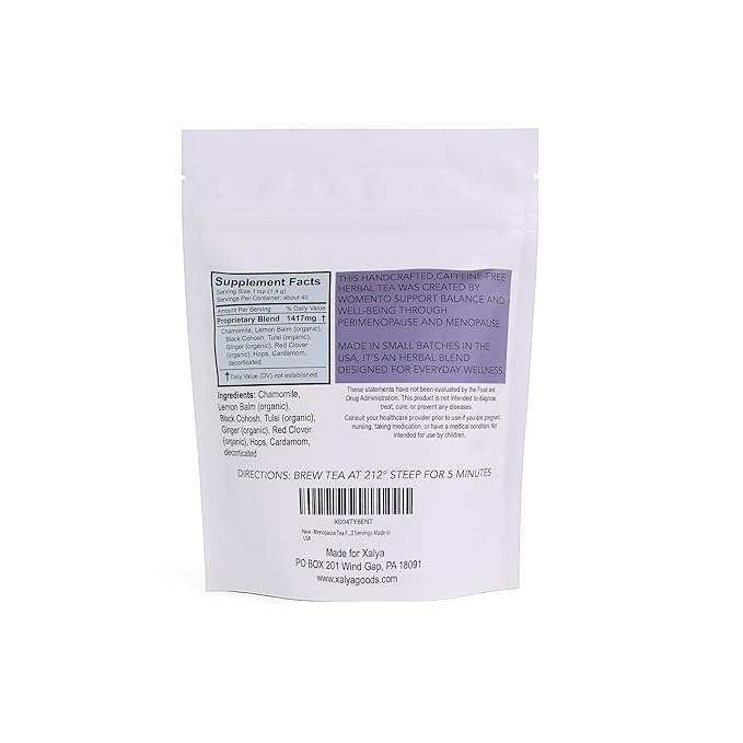Herbal Tea Loose Leaf, Black Cohosh Tea with Chamomile, Red Clover, Tulsi- Caffeine Free, No Plastic -Made in USA, 40 Servings