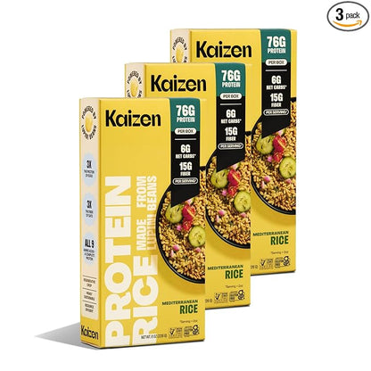 Kaizen Mediterranean Protein Rice, 20g Protein, Low Carb (6g Net Carbs), Keto-Friendly, Gluten-Free, Made with Plant-Based Lupini Beans, High Fiber, 8 Ounce, Pack of 3