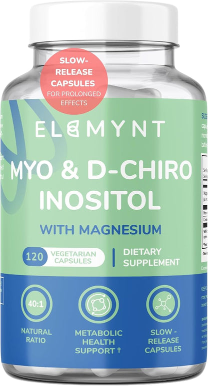 Inositol Supplements, Myo-Inositol & D-Chiro Inositol with Magnesium Citrate, 40:1 Ratio Hormonal & Reproductive Health Support for Women, Vegan, Non-GMO – 120 Capsules (30-Day Supply)