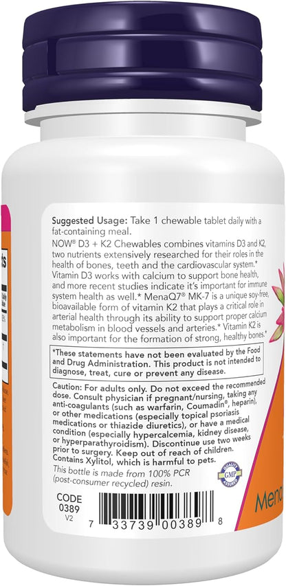 Now Foods, D3 K2 Chewables, 90 Chewables Tablets