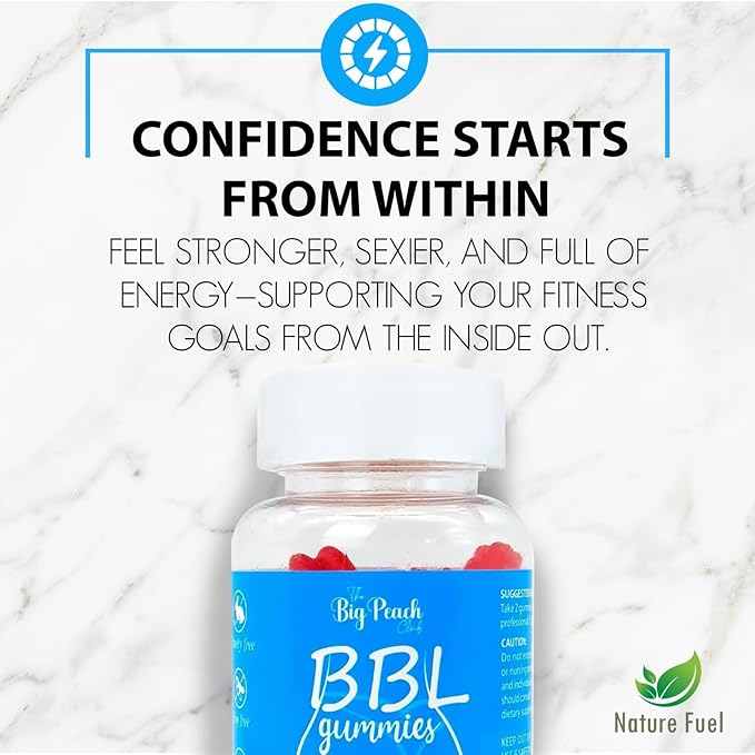 BBL Gummies for Women - Peach Growth Support with Collagen, Herbal Blend & Biotin, Fitness Multivitamins for Natural Curves, Confidence, Vegan & Cruelty Free - Natural Strawberry Flavor (60 Count)