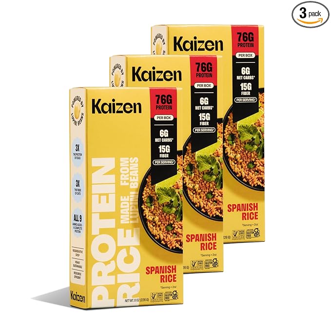 Kaizen Spanish Protein Rice, 20g Protein, Low Carb (6g Net Carbs), Keto-Friendly, Gluten-Free, Made with Plant-Based Lupini Beans, High Fiber, 8 Ounce, Pack of 3