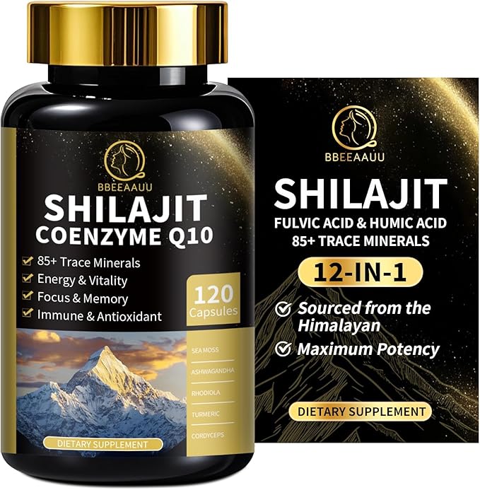 Shilajit for Men with Sea Moss & Ashwagandha,12 in 1 Hima*Layan Shilajit Supplements Capsules with Coenzyme Q10, Fulvic Acid & Humic Acid, Lion's Mane, Support Energy & Immunity, 120 Counts