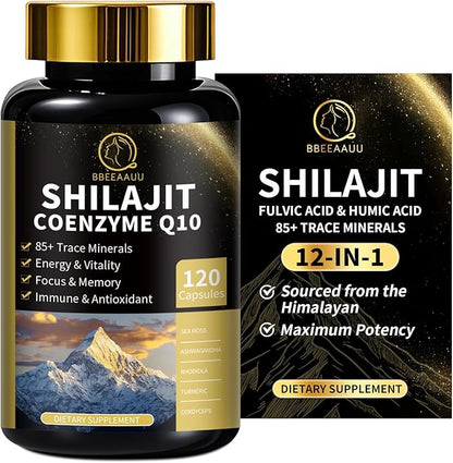 Shilajit for Men with Sea Moss & Ashwagandha,12 in 1 Hima*Layan Shilajit Supplements Capsules with Coenzyme Q10, Fulvic Acid & Humic Acid, Lion's Mane, Support Energy & Immunity, 120 Counts