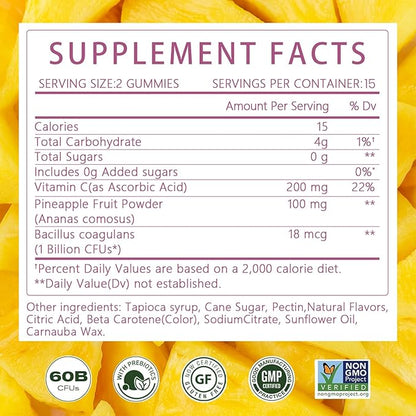 Premium Diamond Feminine Balance Gummies-pH Balance with Prebiotics & Lactobacillus Probiotic Blend&Hawaiian Pineapple Immune Support,Vegan& Non-GMO（30 Gummies）
