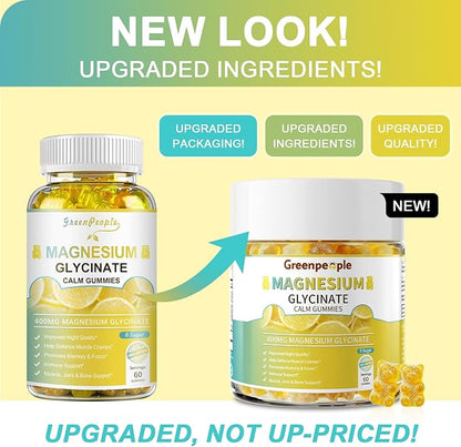 GREENPEOPLE Magnesium Glycinate Gummies 400mg - Sugar Free Magnesium Supplement with Magnesio Citrate, Vitamin D, and B6 for Calm Support & Sleep for Adults - High Absorption - Lemon Gummies