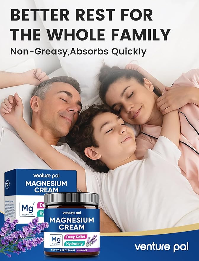 Venture Pal Topical Magnesium Cream, Fast-Absorbing Magnesium Moisturizing Lotion with Coconut Oil, Shea Butter & Hyaluronic Acid, Suitable for Kids