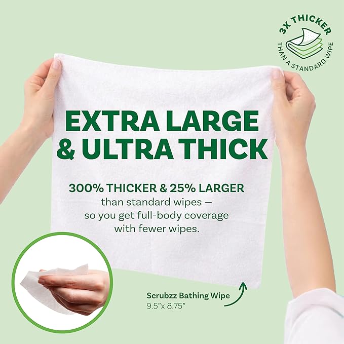 Extra Large Bath Wipes for Adults Bathing No Rinse - 40 Disposable Body Cleansing Wipes for Men, Women & Elderly - Great for Gym, Camping, Post Surgery - Shower Wipes - Cucumber Lime