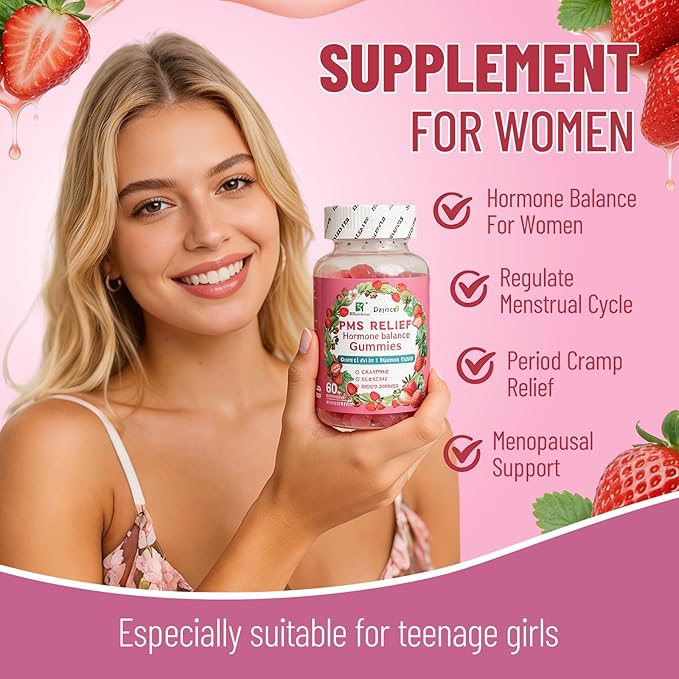 PMS Relief Hormone Balance Gummies, Menstrual Cramp Relief & Menopausal Support, 60 Count