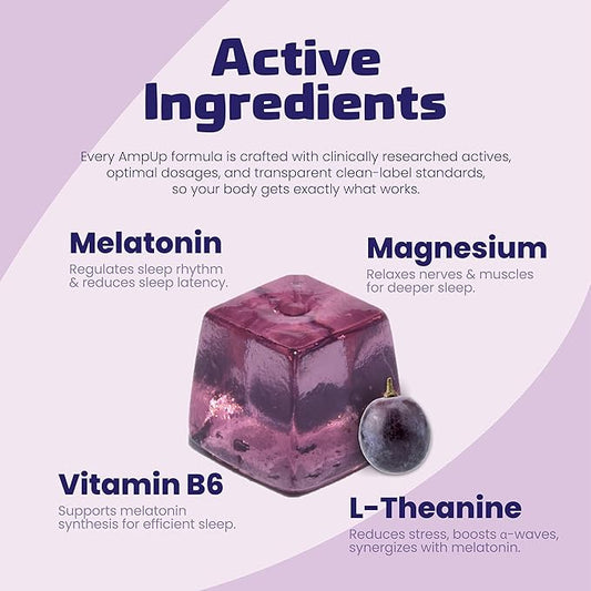 AmpUp Sugar Free Melatonin Gummies 5mg with Magnesium & L-Theanine - 70 Gummies Grape Sleep Gummies for Adults, Natural Sleep Aid Supplement, Non-GMO & Vegan