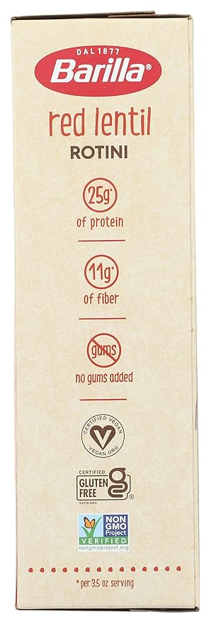 Barilla Red Lentil Rotini Pasta, 8.8 oz - Vegan, Gluten Free, Non GMO & Kosher - Made with Plant Based Protein
